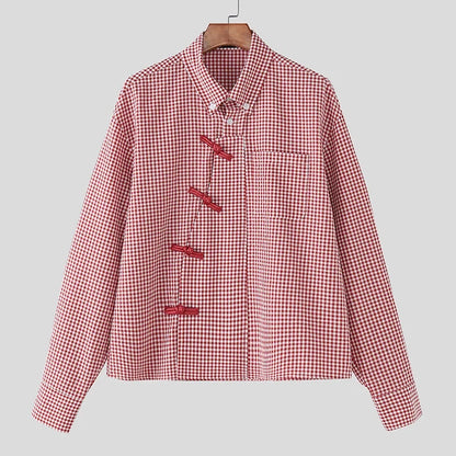 Y2K Plaid Long Sleeve Pankou Button Down Shirt