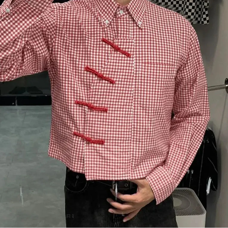 Y2K Plaid Long Sleeve Pankou Button Down Shirt