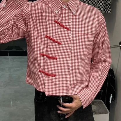 Y2K Plaid Long Sleeve Pankou Button Down Shirt