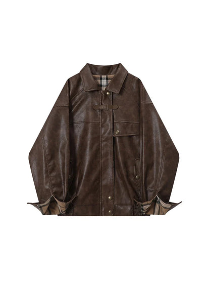Y2K Plaid Patchwork Faux Leather Reversible Jacket