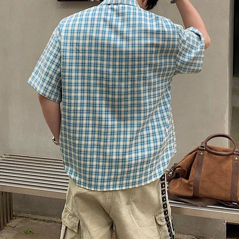 Y2K Plaid Short Sleeve Button Down Shirt