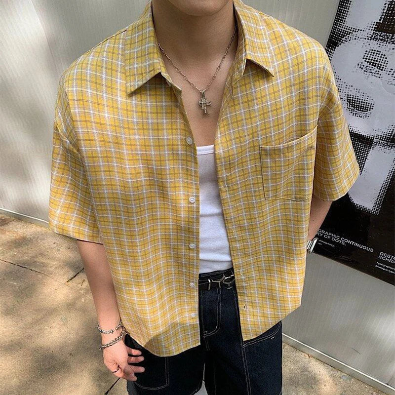 Y2K Plaid Short Sleeve Button Down Shirt