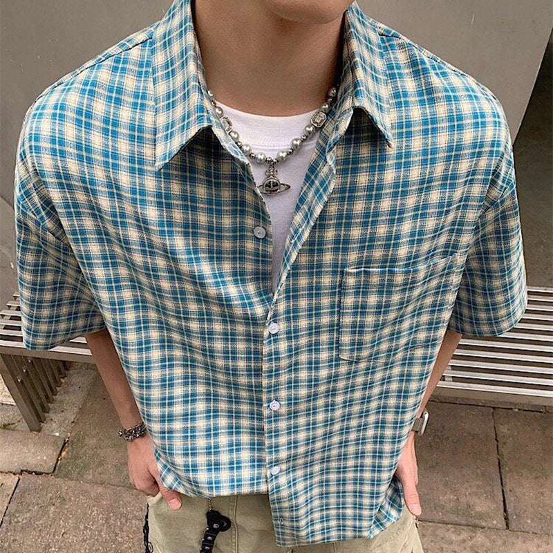 Y2K Plaid Short Sleeve Button Down Shirt
