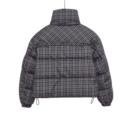 Y2K Plaid Stand Collar Padded Puffer Jacket Coat