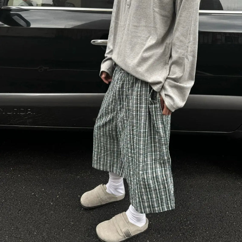 Y2K Plaid Thin Long Shorts Jorts