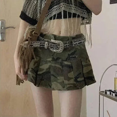 Y2K Pleated Camouflage Mini Skirt