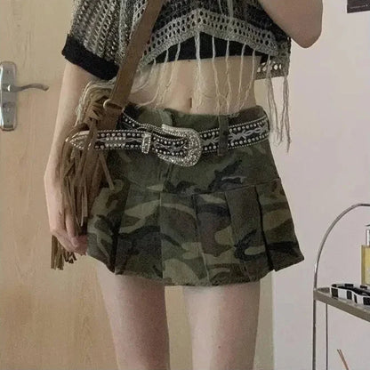 Y2K Pleated Camouflage Mini Skirt