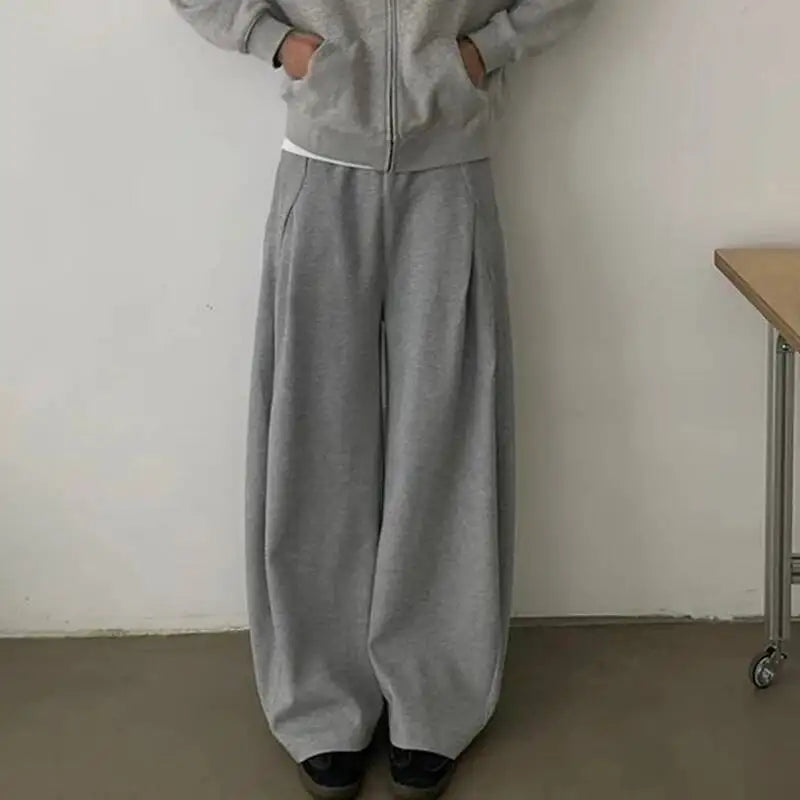 Y2K Pleated Design Wide Leg Sweatpants Joggers Trousers