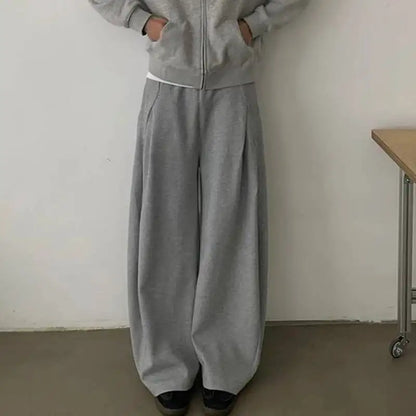 Y2K Pleated Design Wide Leg Sweatpants Joggers Trousers