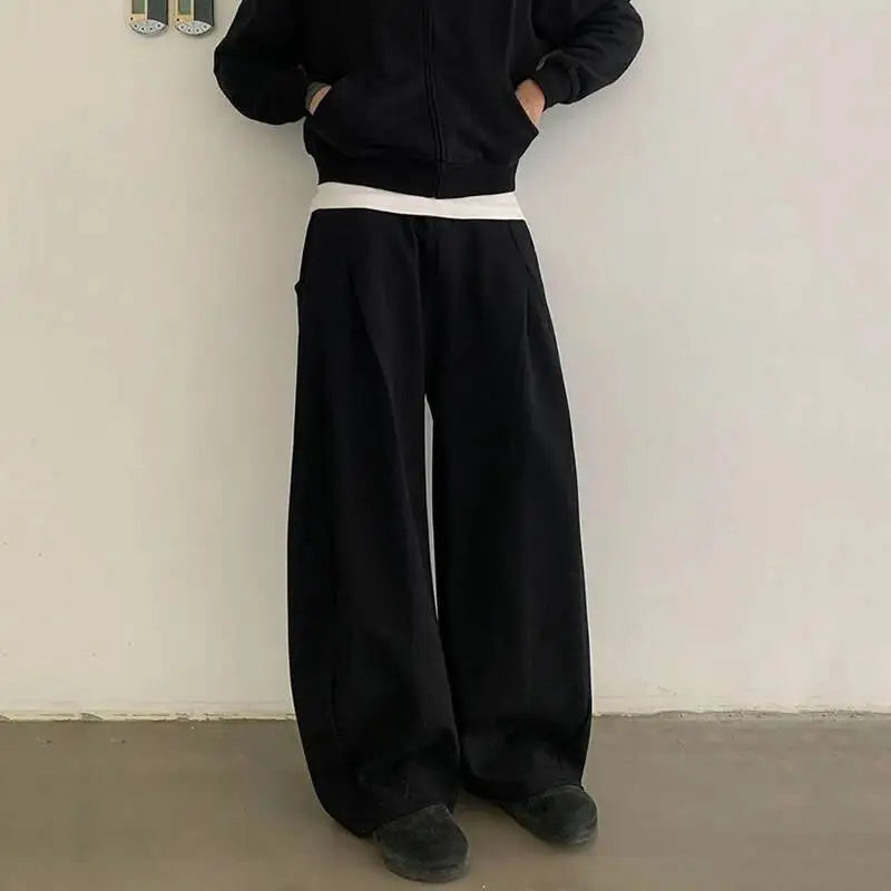 Y2K Pleated Design Wide Leg Sweatpants Joggers Trousers