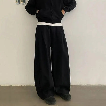 Y2K Pleated Design Wide Leg Sweatpants Joggers Trousers