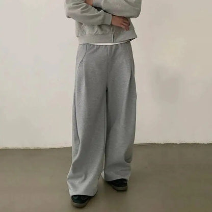 Y2K Pleated Design Wide Leg Sweatpants Joggers Trousers