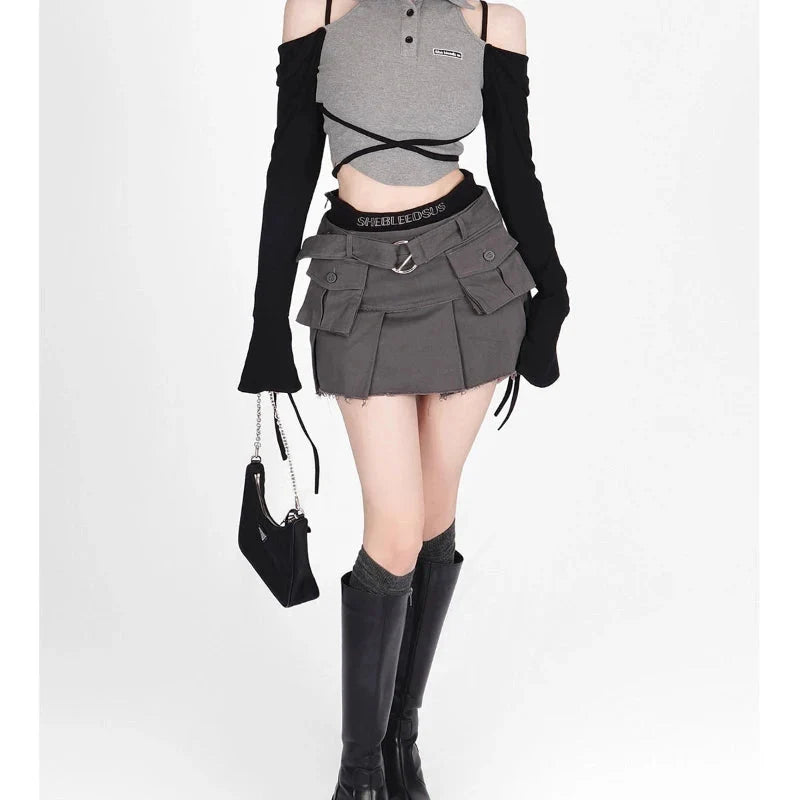 Y2K Pleated SBU Cargo Mini Skirt