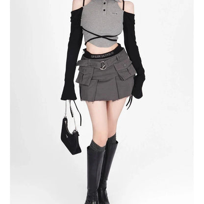 Y2K Pleated SBU Cargo Mini Skirt