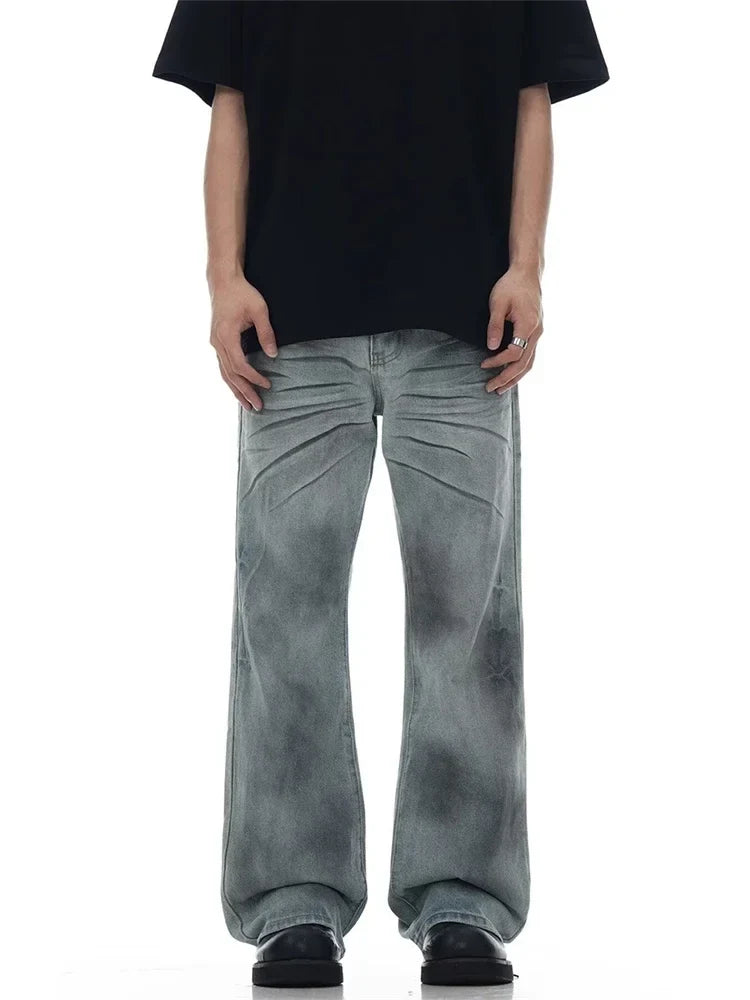Y2K Pleated Slight Flare Baggy Jeans