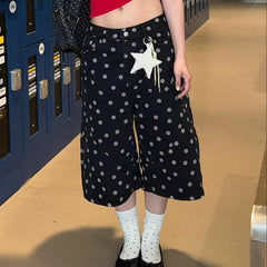 Y2K Polka Dot Graphic Wide Leg Shorts Jorts