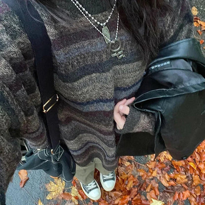 Y2K Preppy Grunge Striped Knitted Sweater