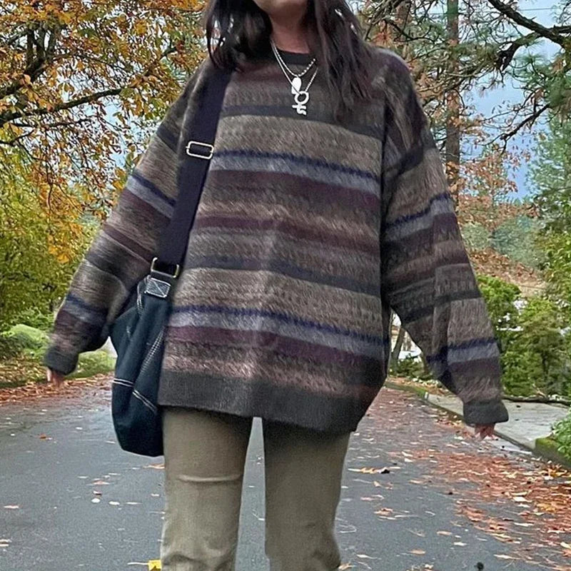 Y2K Preppy Grunge Striped Knitted Sweater