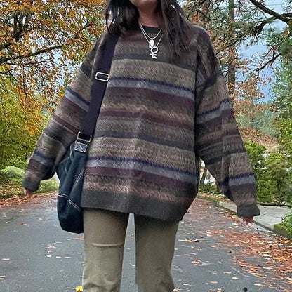 Y2K Preppy Grunge Striped Knitted Sweater