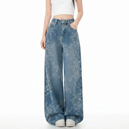 Y2K Printed Retro Floral Denim High Waist Jeans