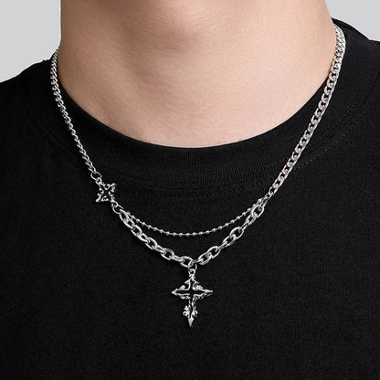 Y2K Punk Black Flame Cross Necklace
