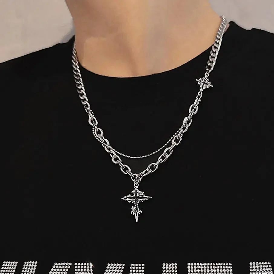 Y2K Punk Black Flame Cross Necklace