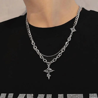 Y2K Punk Black Flame Cross Necklace