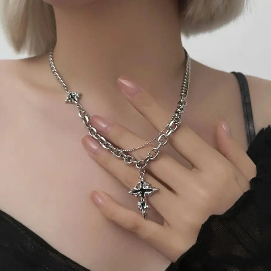 Y2K Punk Black Flame Cross Necklace