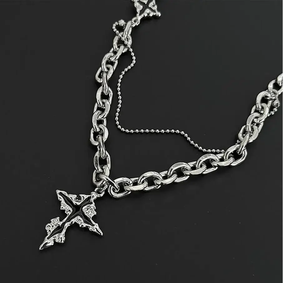 Y2K Punk Black Flame Cross Necklace