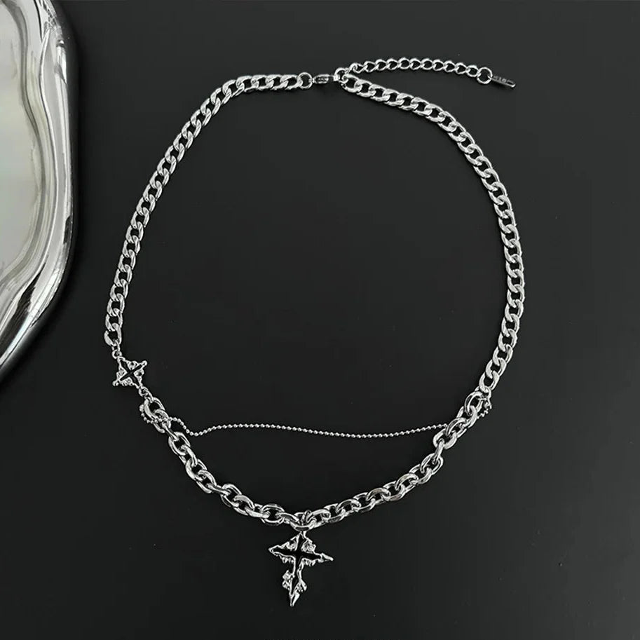Y2K Punk Black Flame Cross Necklace