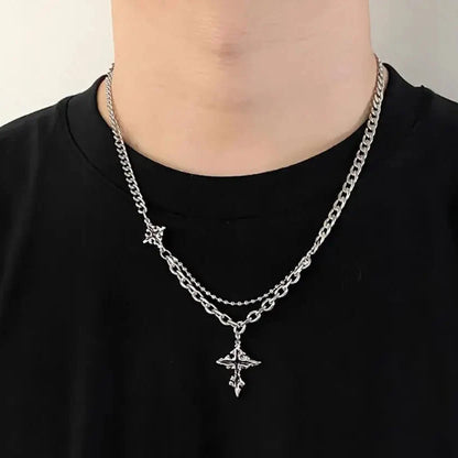Y2K Punk Black Flame Cross Necklace