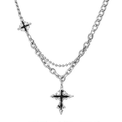Y2K Punk Black Flame Cross Necklace
