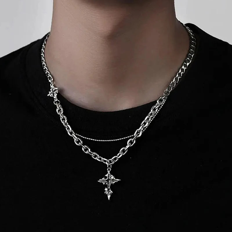 Y2K Punk Black Flame Cross Necklace