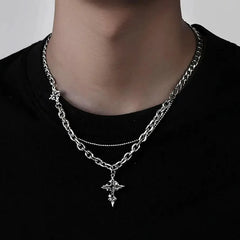 Y2K Punk Black Flame Cross Necklace