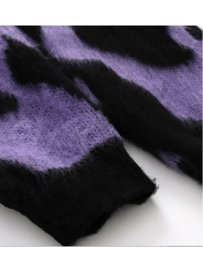Y2K Purple Cow Patch Knitted Sweater