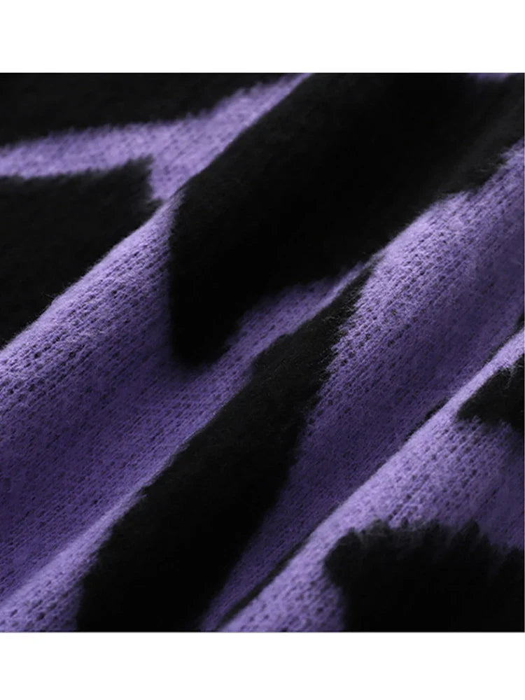 Y2K Purple Cow Patch Knitted Sweater