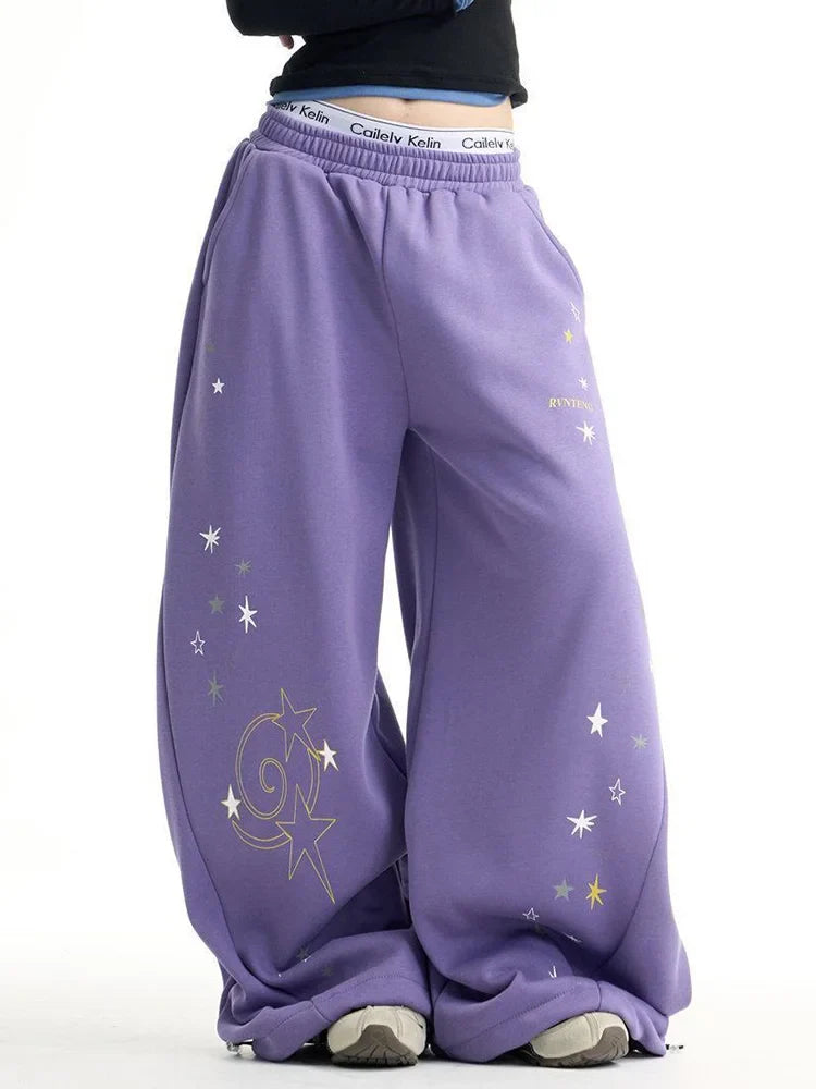 Y2K Purple Galaxy Baggy Sweatpants Joggers Trousers