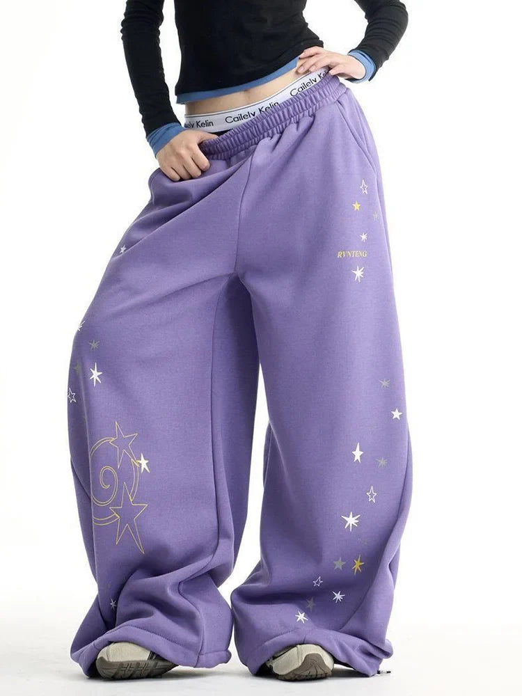 Y2K Purple Galaxy Baggy Sweatpants Joggers Trousers