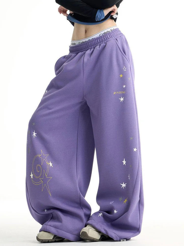 Y2K Purple Galaxy Baggy Sweatpants Joggers Trousers