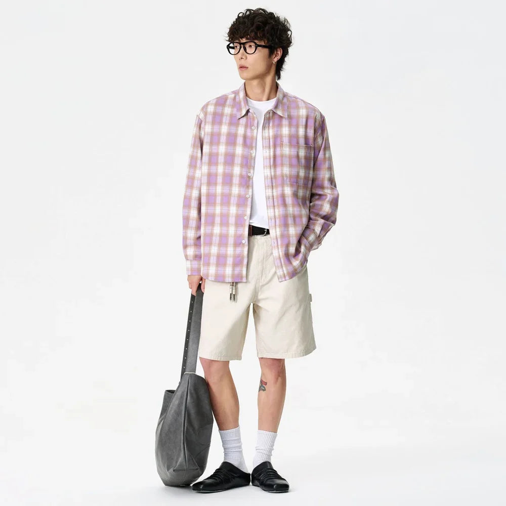 Y2K Purple Plaid Long Sleeve Button Down Shirt