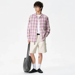 Y2K Purple Plaid Long Sleeve Button Down Shirt