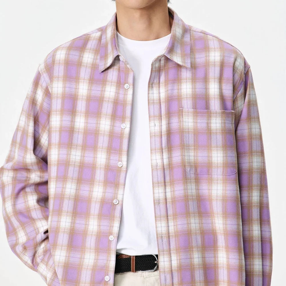Y2K Purple Plaid Long Sleeve Button Down Shirt