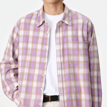 Y2K Purple Plaid Long Sleeve Button Down Shirt