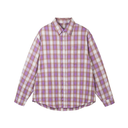 Y2K Purple Plaid Long Sleeve Button Down Shirt
