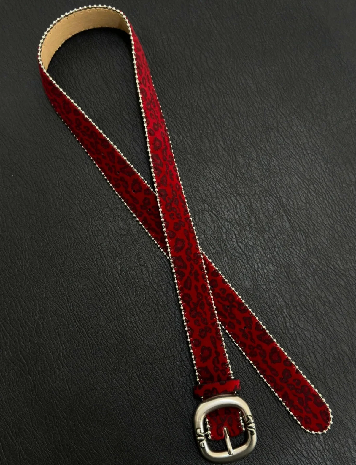 Y2K Red Leopard Print Faux Leather Belt