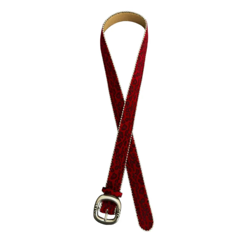 Y2K Red Leopard Print Faux Leather Belt