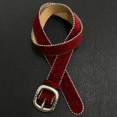 Y2K Red Leopard Print Faux Leather Belt
