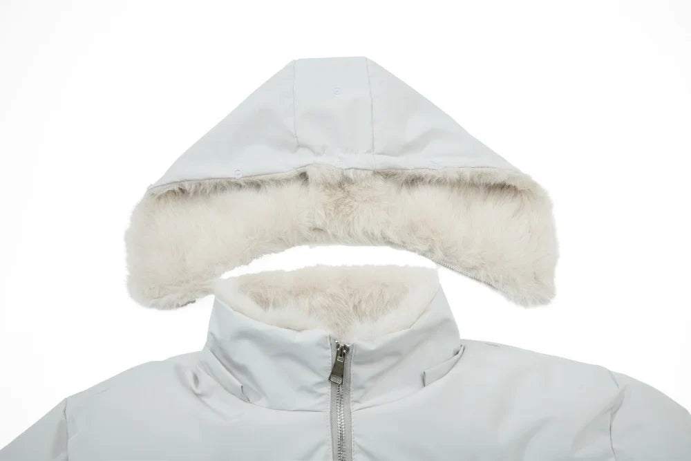 Y2K Red Letter Embroidered Faux Fut Hood Padded Jacket Coat