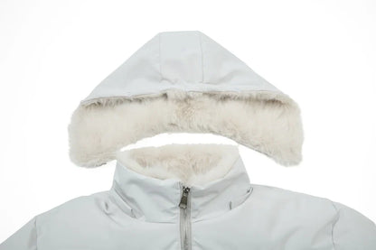 Y2K Red Letter Embroidered Faux Fut Hood Padded Jacket Coat
