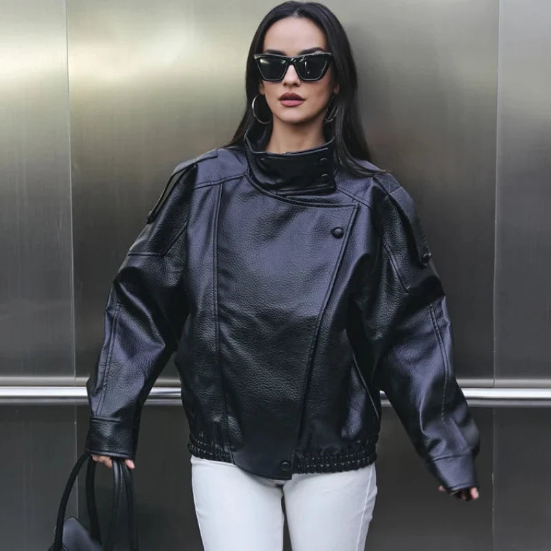Y2K Regular Womens Faux Leather Jacket
